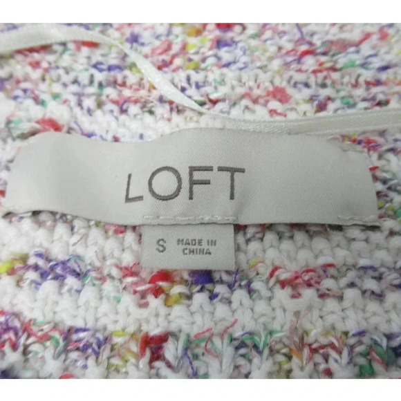 Loft Women's Open Front Sweater Cream Heathered Cardigan Rayon Cotton Size Small - Picture 3 of 6